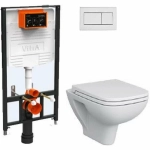Унитаз Vitra S20 9004B003-7207 безободковый, с инсталляцией, с крышкой микролифт, кнопка хром
