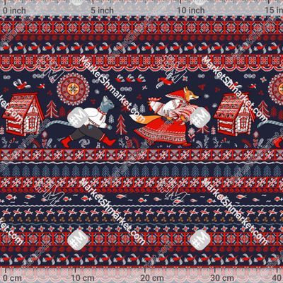 Кот, петух и лиса из сказки в стиле мезенской росписи by Irina Skaska 306 DPI
