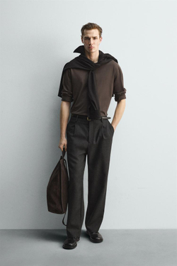 ZARA МЕРСЕРИЗОВАННАЯ ФУТБОЛКА С ДЛИННЫМИ РУКАВАМИ — LIMITED EDITION, КОРИЧНЕВЫЙ