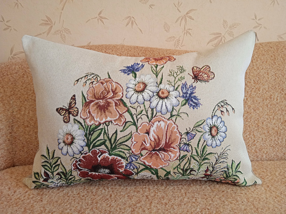 Декоративная гобеленовая наволочка для интерьерной подушки Цветочная палитра 68х47