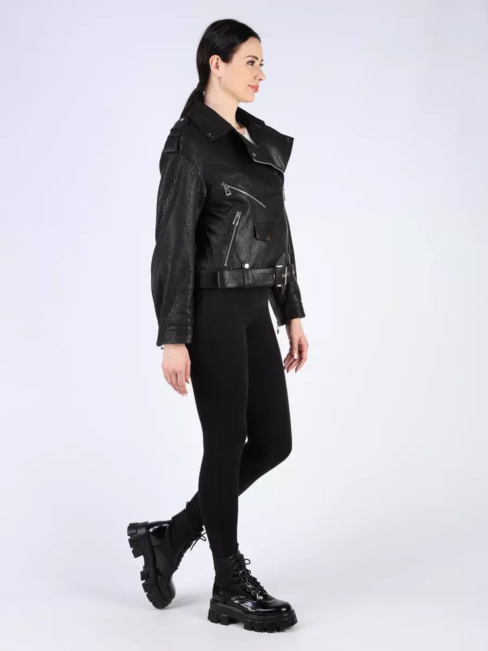 Кожаная куртка демисезонная косуха оверсайз