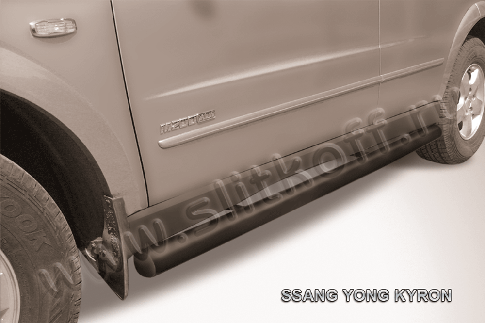 Пороги стальные SsangYong Kyron (2007-2015) d76 труба (серебристые)