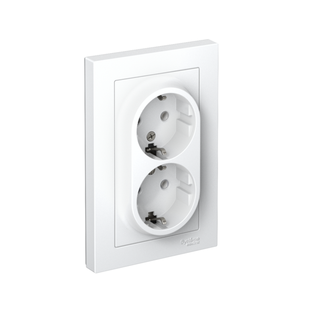 Розетка 2-м СП AtlasDesign 16А IP20 с заземл. в сборе бел. SE ATN000124