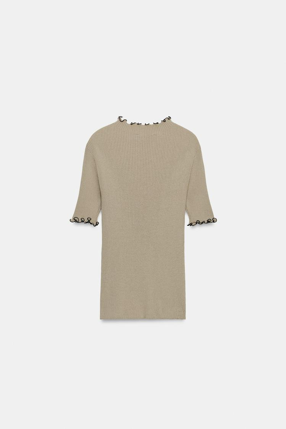 ZARA ТРИКОТАЖНЫЙ ТОП В РУБЧИК С КОНТРАСТНЫМИ КАНТАМИ, КАМЕННО-СЕРЫЙ