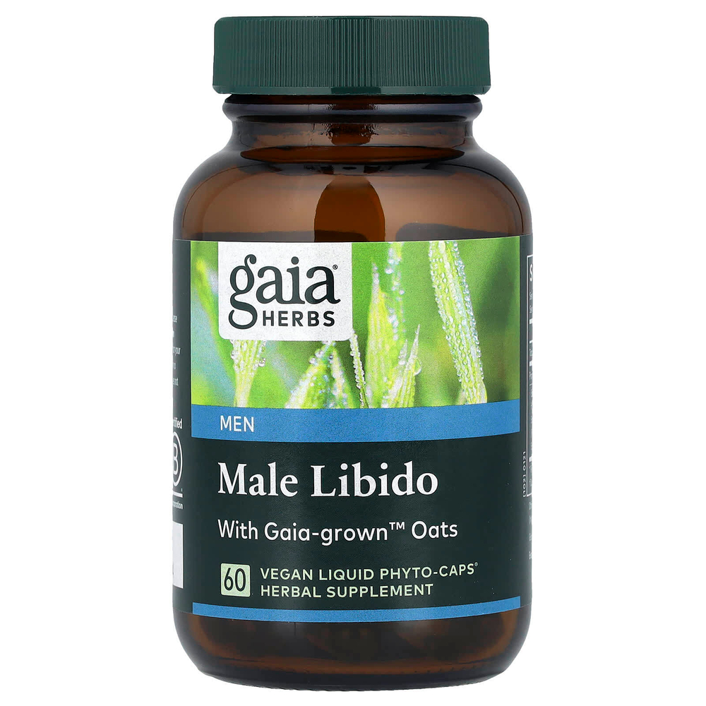 Gaia Herbs, Мужское либидо с сорняками из роговой козы, сереной, макой и овсом с гайей, 60 веганских жидких фитокапсул