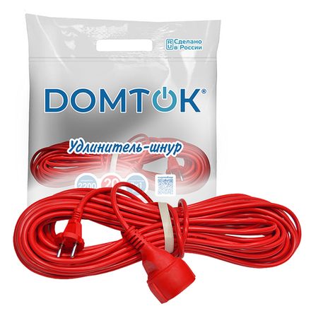 Удлинитель-шнур "DOMTOK" ПВС 2*1, 2,2кВт, б/з 20м (1/20)
