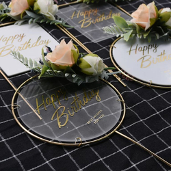 Топпер в металлической рамке «Happy Birthday» прозрачный с цветами, круглый