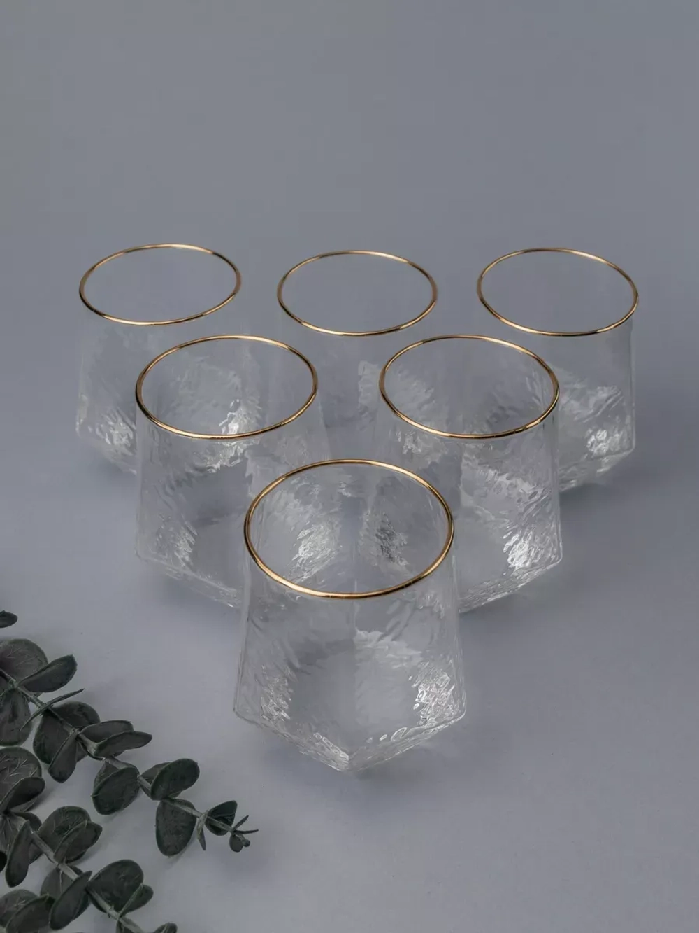 Набор шестигранных бокалов с рифленым стеклом 6 шт 300 мл.