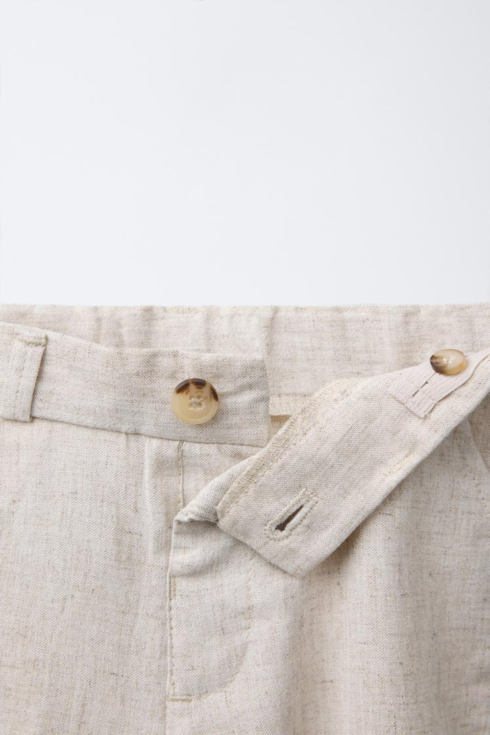 ZARA КОСТЮМНЫЕ БРЮКИ ИЗ СМЕСОВОГО ЛЬНА, СВЕТЛО-БЕЖЕВЫЙ