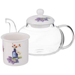 ЧАЙНИК СТЕКЛЯННЫЙ С ФАРФОРОВЫМ СИТОМ 650 МЛ