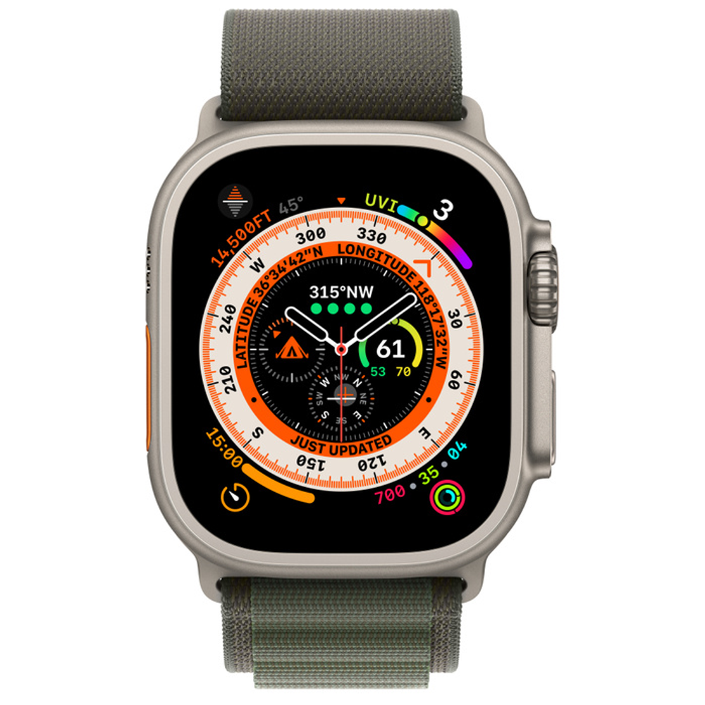 Apple Watch Ultra 49 mm Titanium Case with Green Alpine Loop