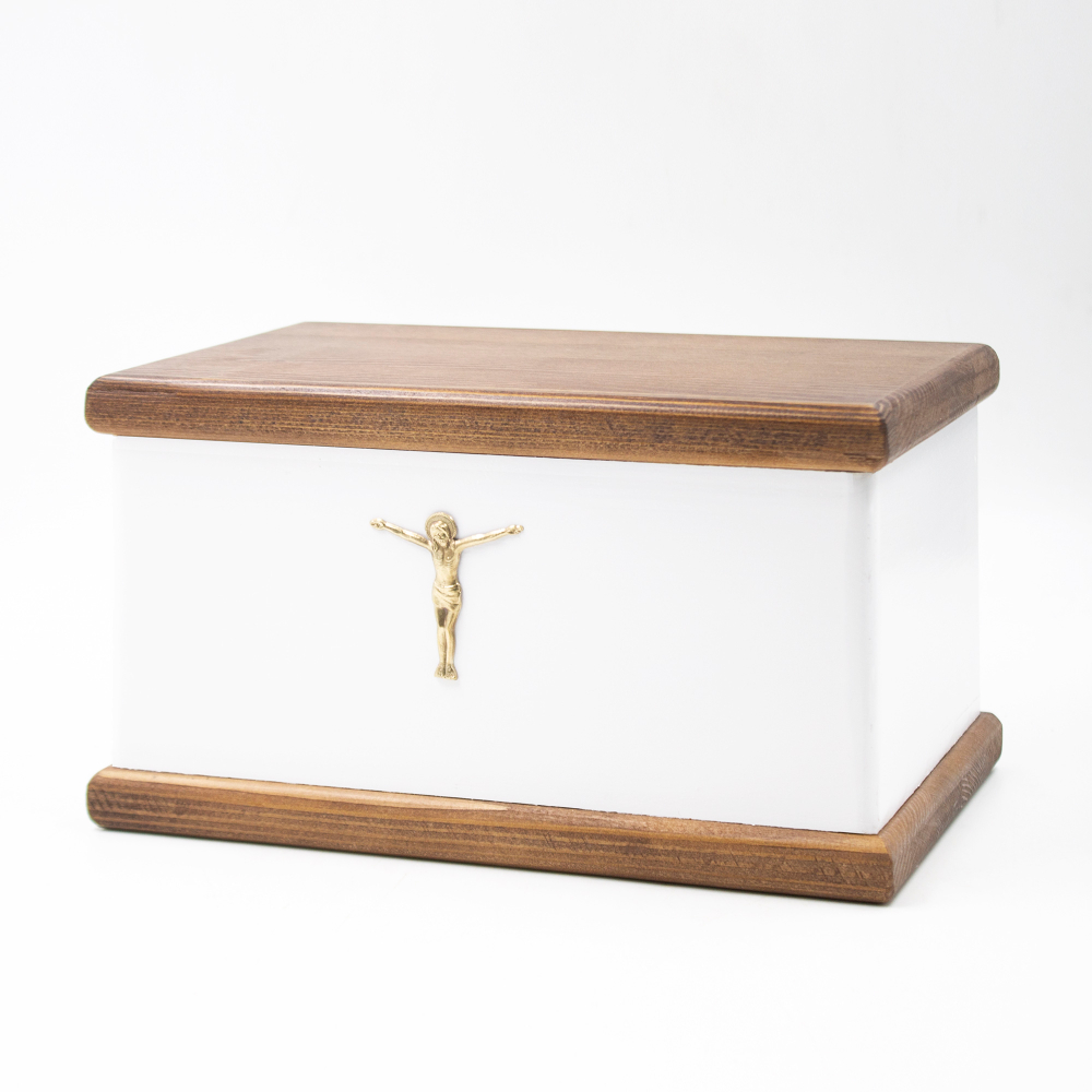 Урна для праха ясень "Завет" белая Распятие