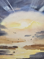 Картина акварельная авторская в паспарту 21х30 см на стену для интерьера "Танец света"