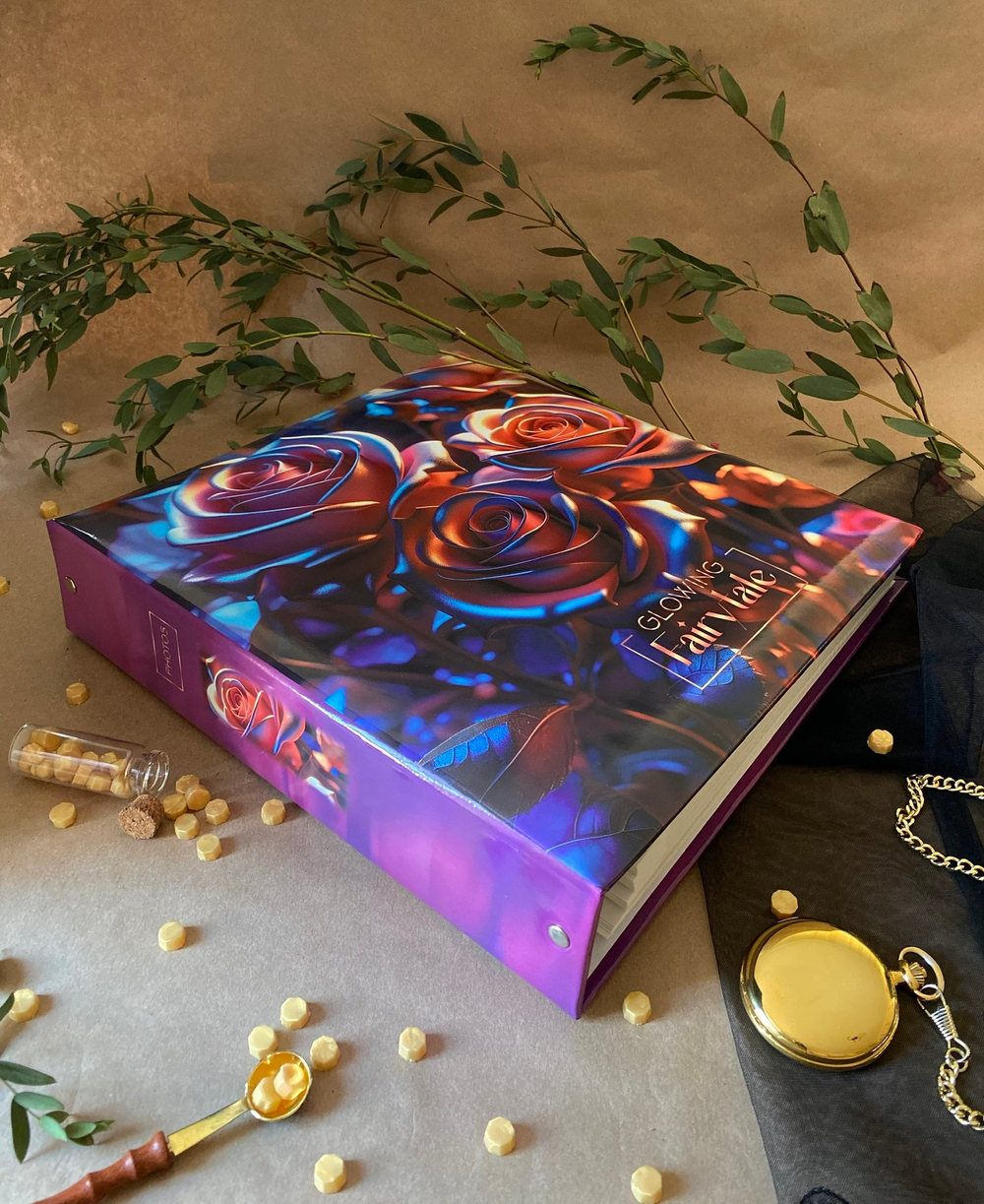 Фотоальбом на 50 магнитных листов 23х28 см, кольца liquid metal flowers 3