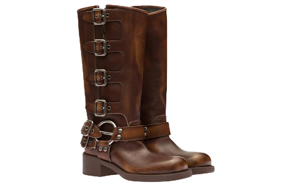 MIU MIU Leather Knee high Boots Women"s Brown