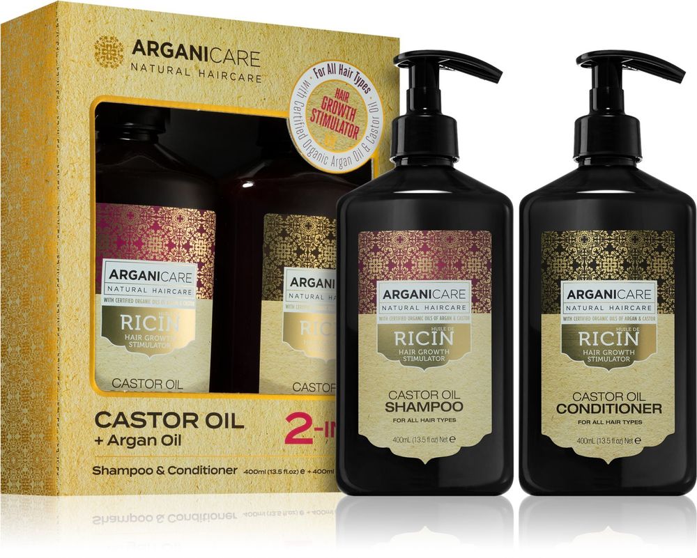 Arganicare стимулирующий шампунь 400 мл + увлажняющий и питательный кондиционер для поддержки роста волос 400 мл Ricin