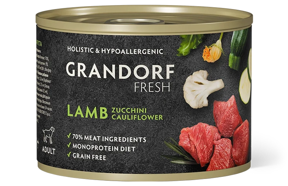 Grandorf Fresh Монопротеиновые консервы из ягненка с цукини и цветной капустой для собак всех пород