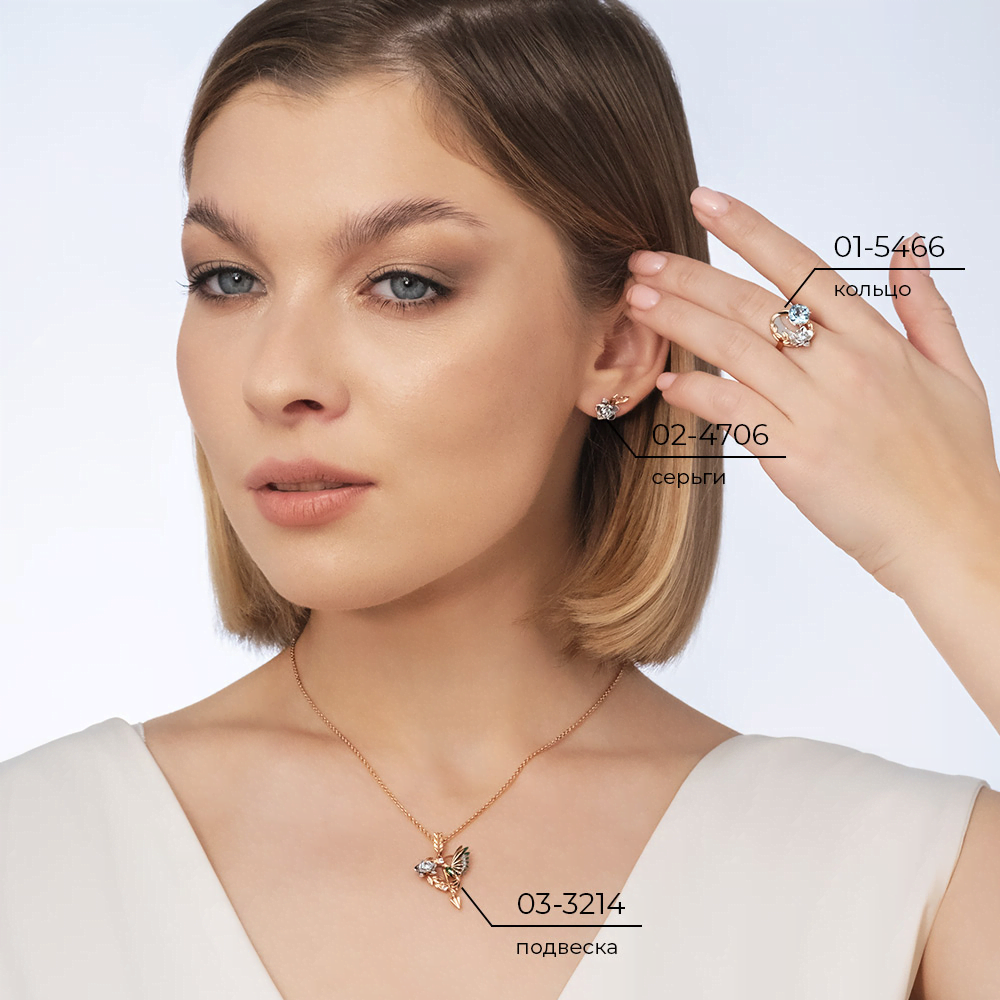 Серьги-пусеты «Орхидеи» (пожелание любви) из комбинированного золота с топазом