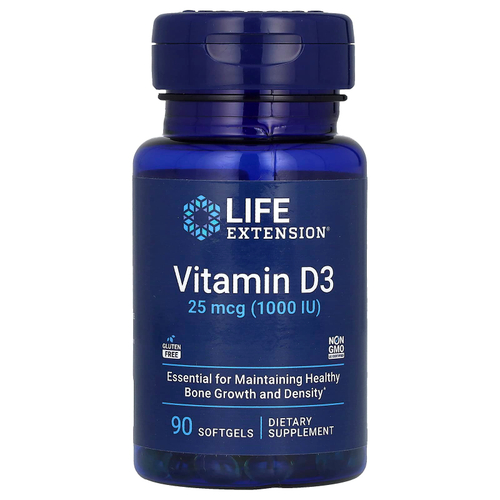 Life Extension, Витамин D3, 25 мкг (1000 МЕ), 90 мягких таблеток