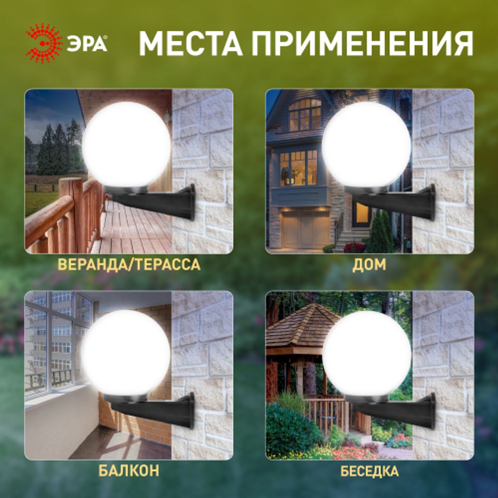 Садово-парковый светильник ЭРА НБУ 01-60-251 шар опаловый настенный IP44 Е27 max60Вт d250mm | Садово-парковые светильники