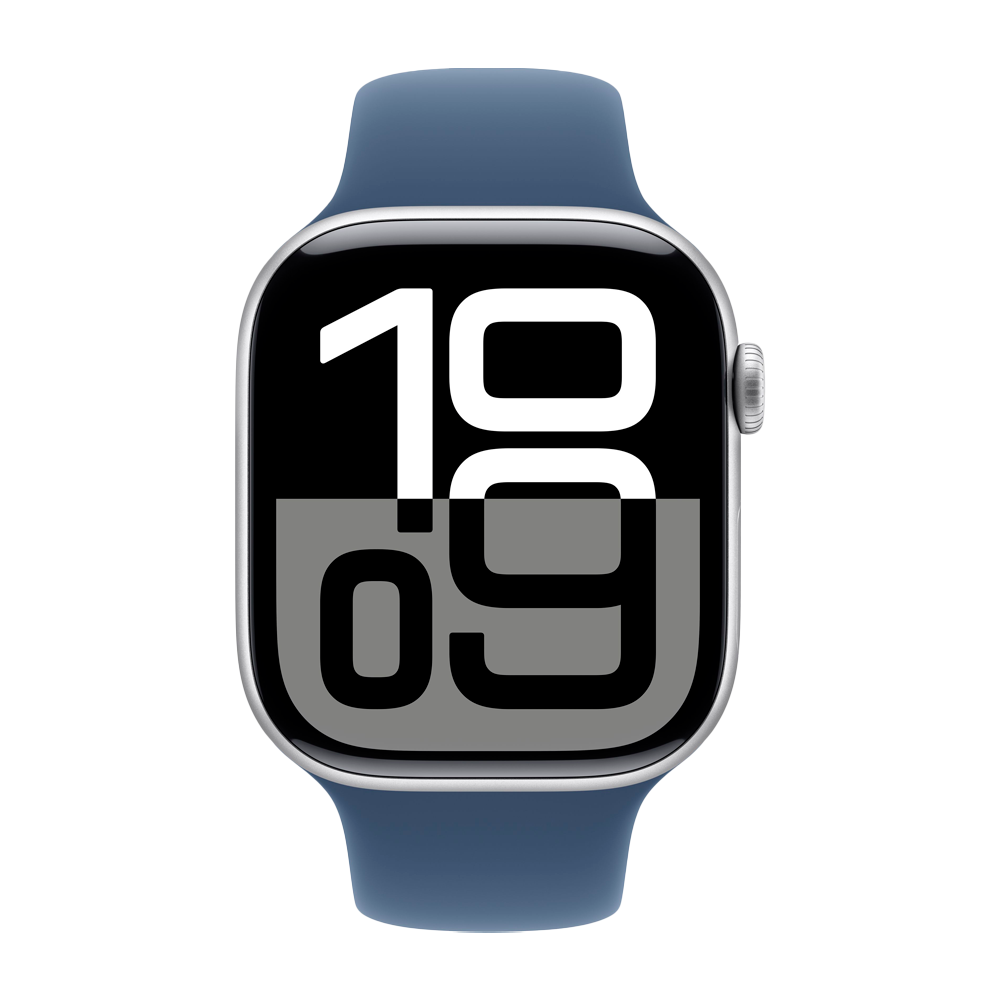 Умные часы Apple Watch Series 10 GPS, 46mm, Silver Aluminium Case with Sport Band M/L, Denim (Серебристый)