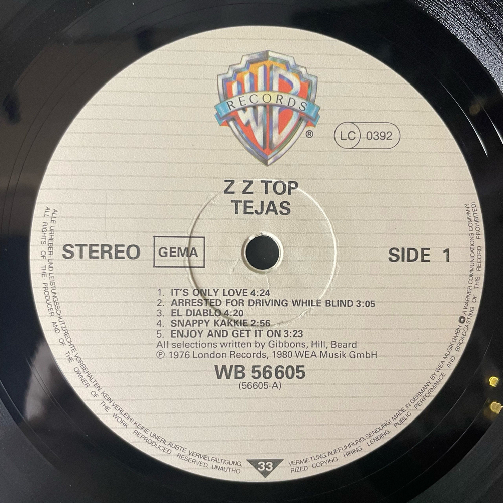Винтажная виниловая пластинка LP ZZ Top Tejas (Германия 1981)