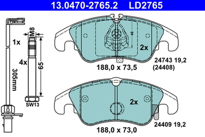 ATE - 13047027652-ATE - Brake Pad Set, disc brake