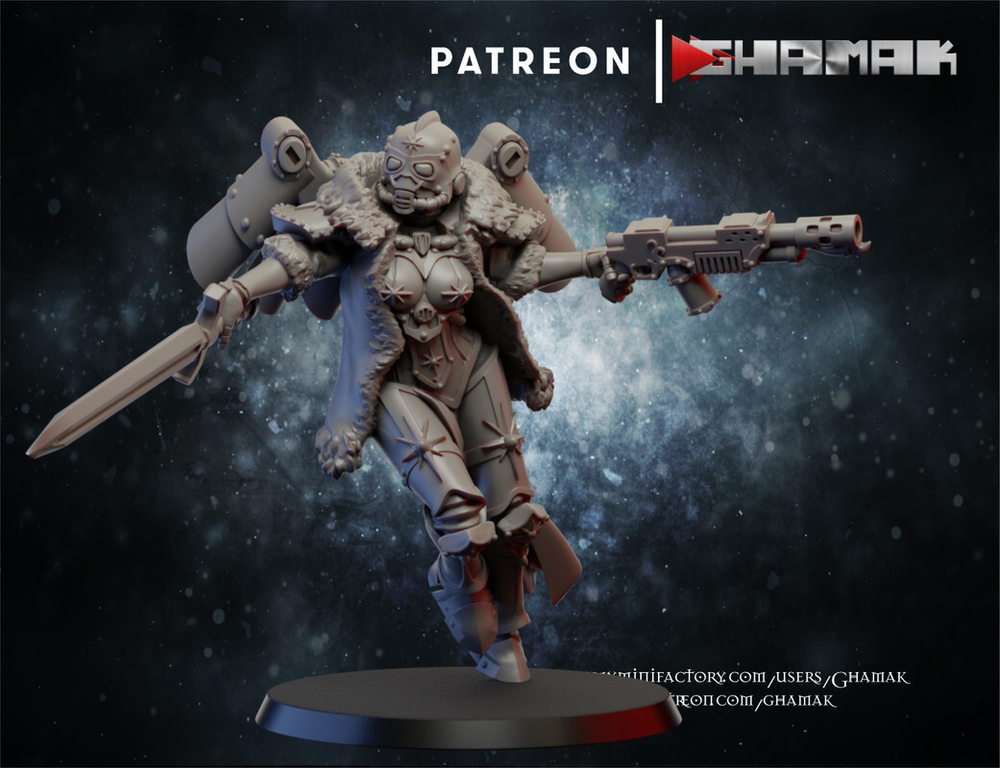 Adepta Sororitas Zephyrim Крылатая сестра №3 с мечом и огнемётом миниатюра для dnd, днд, pathfinder, фентези, Настольная игра, НРИ, Варгейм, РПГ