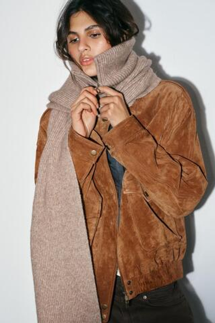 ZARA ТРИКОТАЖНЫЙ ШАРФ С ВОРОТНИКОМ-СТОЙКОЙ, РЫЖЕВАТО-КОРИЧНЕВЫЙ