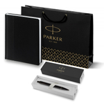 Подарочный набор Parker: черный ежедневник и черная шариковая ручка Parker IM Black Edition, цвет чернил синий