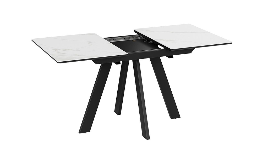 Стол кухонный обеденный раздвижной Черный муар/Керамика матовая белый мрамор 120(160)х80х76 см