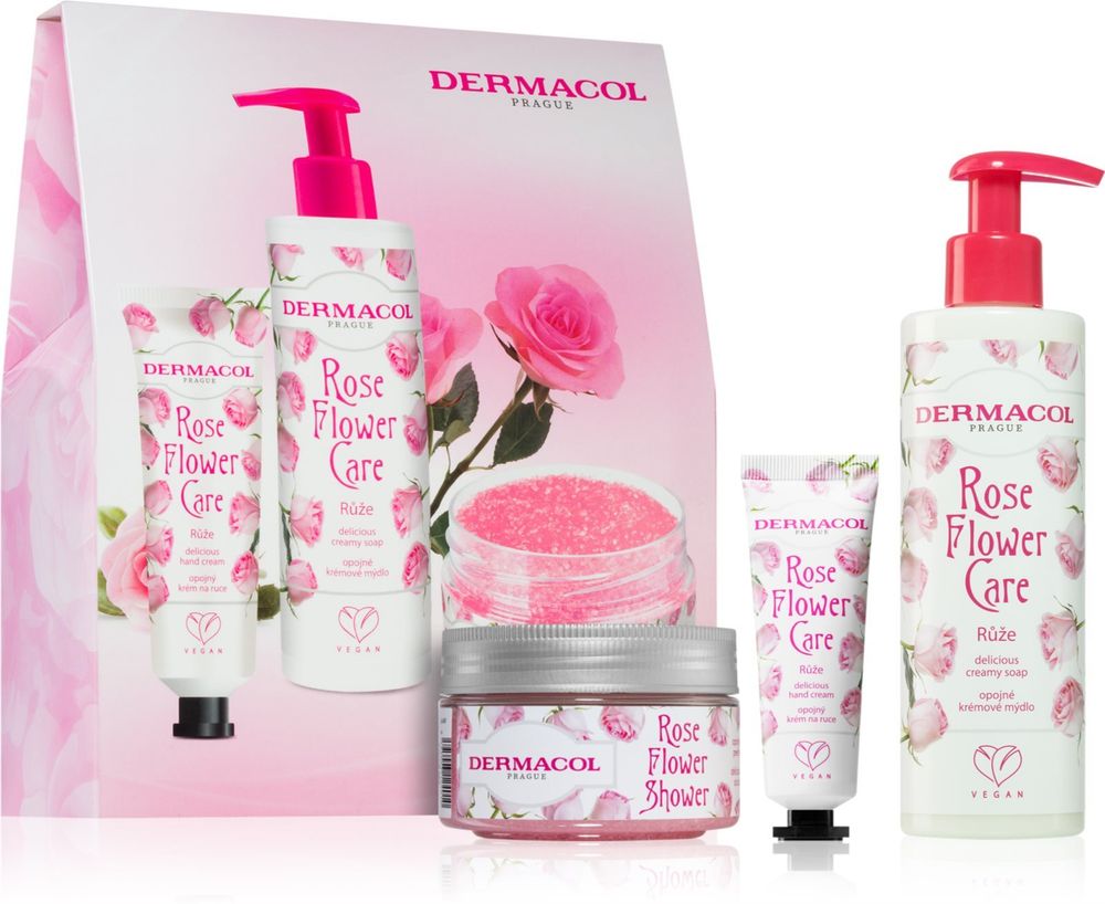 Dermacol Sugar body scrub 200 г + hand cream 30 мл + creamy soap for hands 250 мл Flower Care Rose