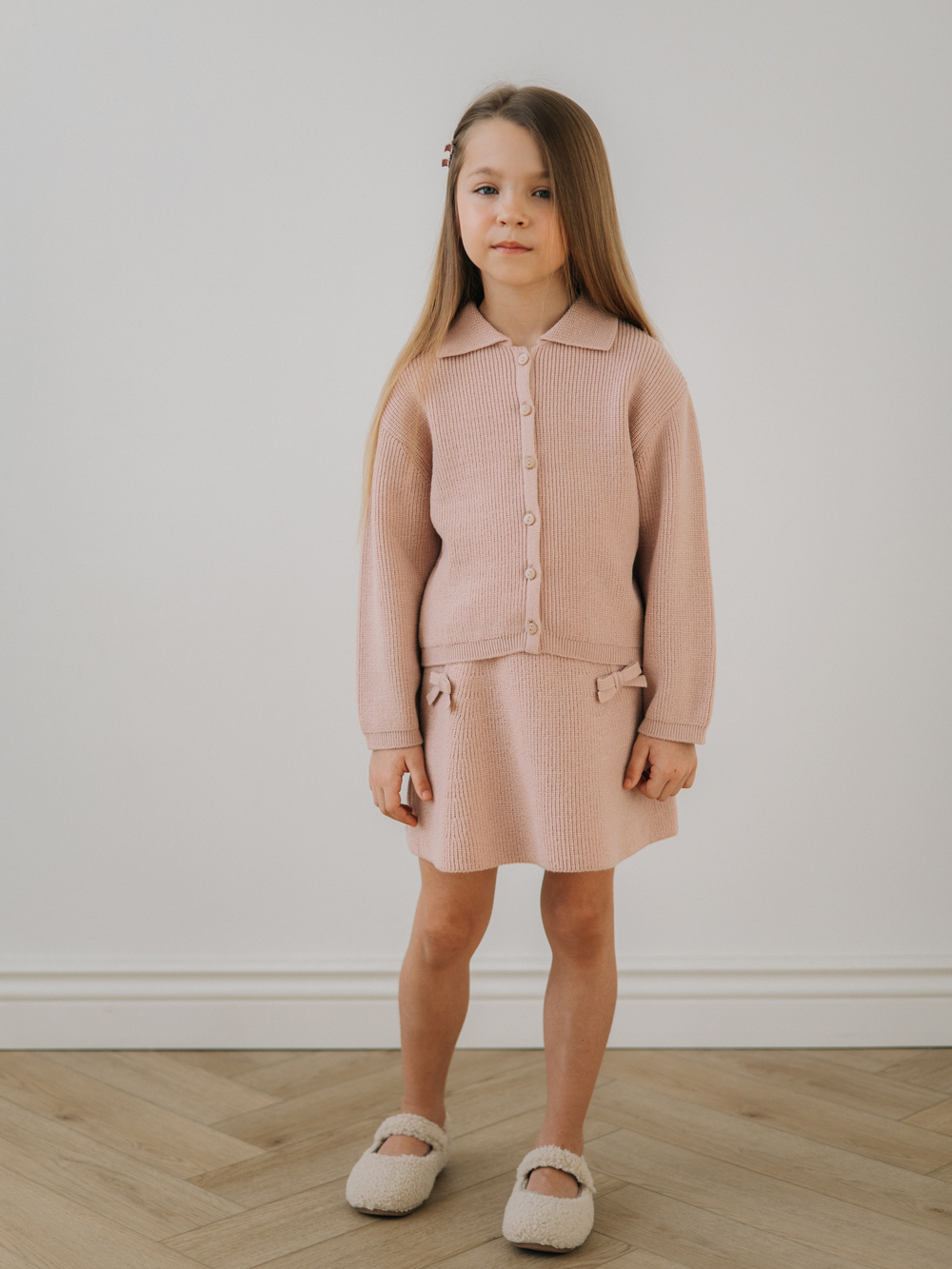 Кардиган с воротником, Пудровый