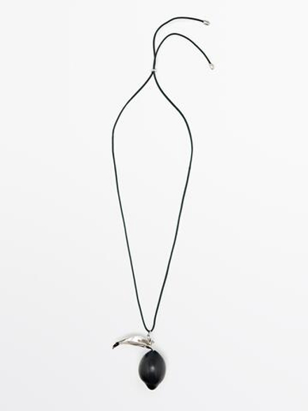 Massimo Dutti Подвеска на кожаном шнурке, серебряный