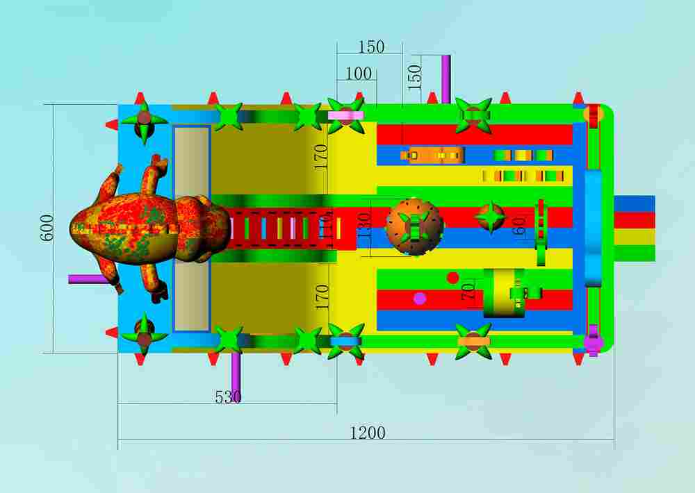 Коммерческий надувной батут «Хамелеон и динозавры Ультра 4» 12*6*6 м