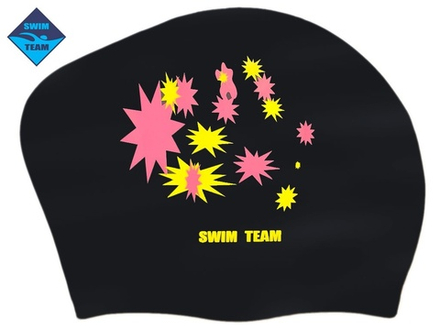 Шапочка для плавания для длинных волос звёзды: KW-S  (Чёрный)