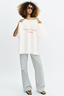 ZARA ФУТБОЛКА С НАДПИСЬЮ И КОРОТКИМИ РУКАВАМИ, БЕЛЫЙ