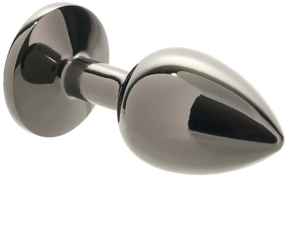 Черная алюминиевая анальная пробка с кристаллом - 6 см. (Цвет: черный)