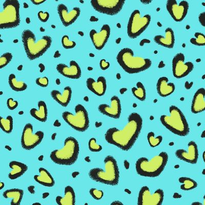 Леопардовые сердца / голубой с лаймом