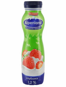 ЙОГУРТ ALPENLAND ПИТЬЕВОЙ ПАСТЕРИЗОВАННЫЙ С КЛУБНИКОЙ 1,2% 420ГР