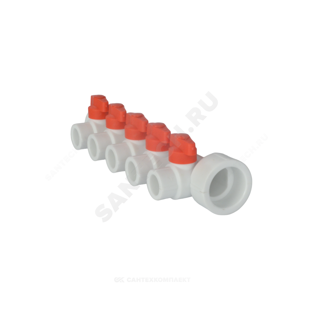 Коллектор PP-R белый Дн 40х20 на 3 выхода с кранами VALFEX 101134003