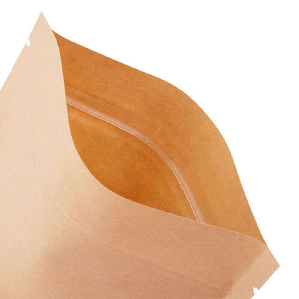 Пакеты дой-пак с замком ZIP LOCK, крафт с окном 50 мм, 120х200 + 40 мм, КОМПЛЕКТ 100 штук, 150 мкм, BRAUBERG, 700689