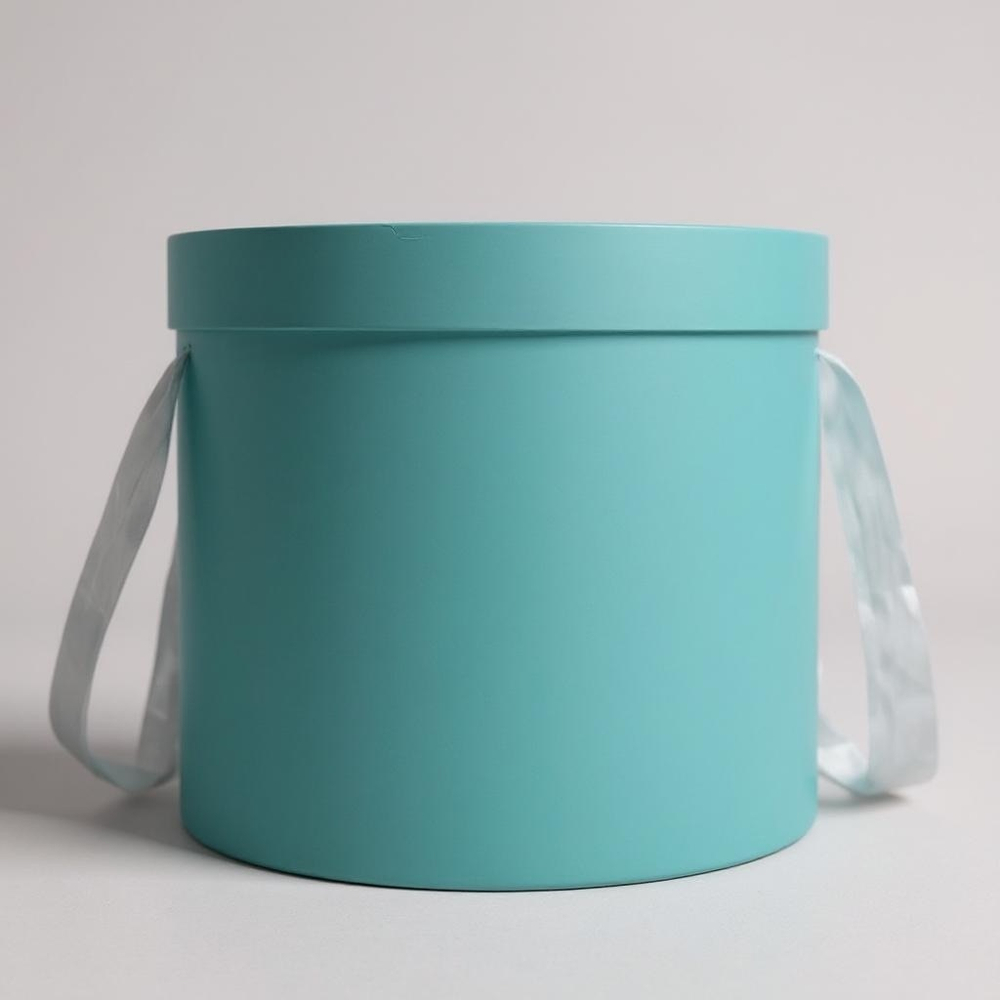 Плотная шляпная коробка с крышкой без лент. Цвет; Морская волна.