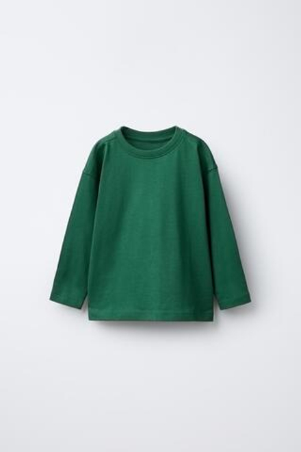 ZARA ОДНОТОННАЯ ФУТБОЛКА MEDIUM WEIGHT, ЗЕЛЕНЫЙ