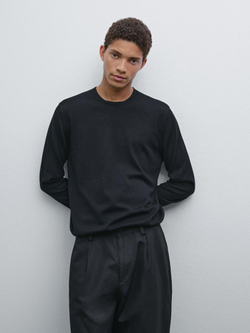 Massimo Dutti Хлопковый свитер с длинными рукавами, черный