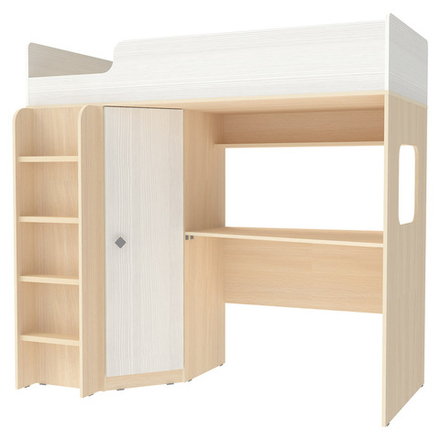 Кровать-чердак КарИВи Л-B605.41 75x175  Дуб Молочный Белое Дерево