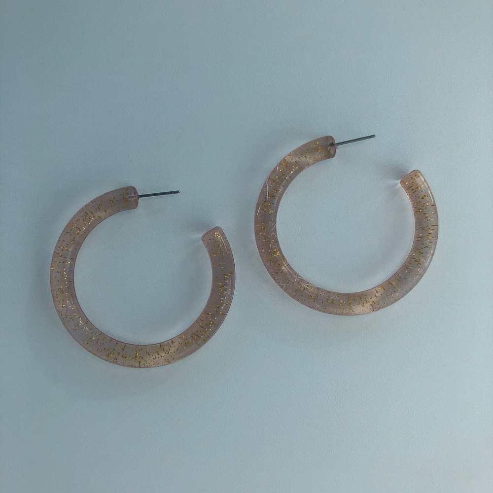 серьги пластик кольца с блестками С996