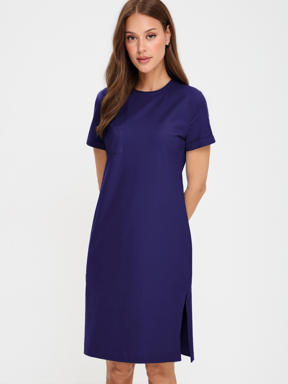 Домашнее платье из трикотажа с карманом