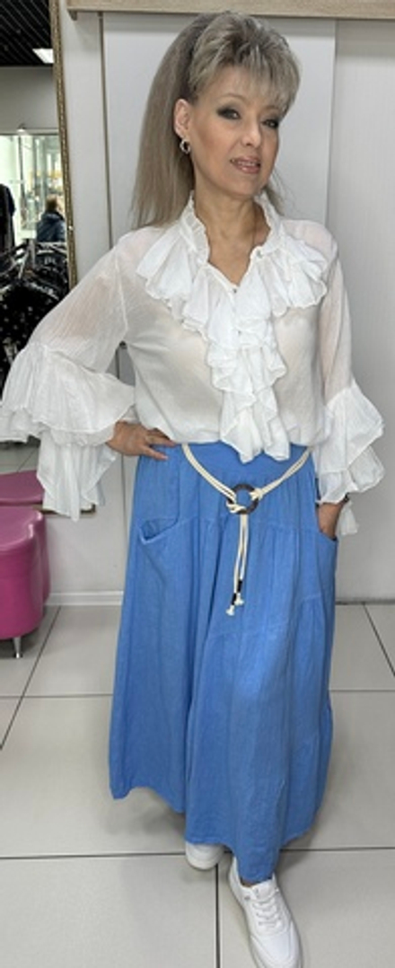 Итальянская льняная юбка с кармашками и поясом-жгутом