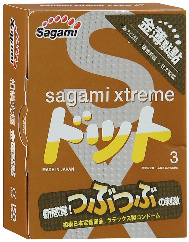 Презервативы Sagami Xtreme Feel Up с точечной текстурой и линиями прилегания - 3 шт.